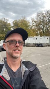 Marshall on the set of Desperation Road working as a film driver